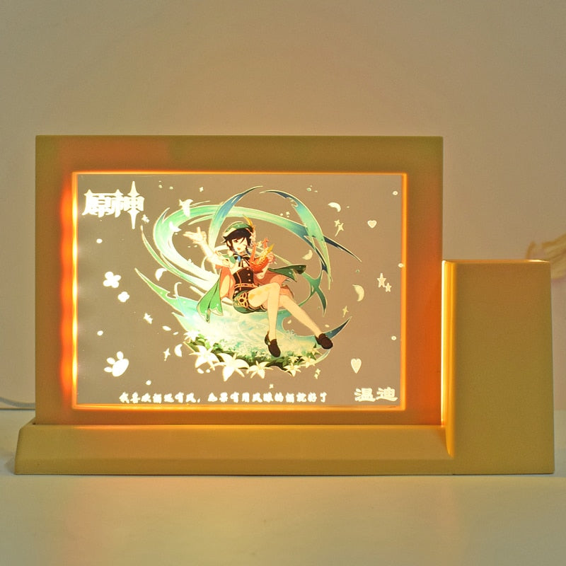 Genshin 3D Illusion Lamp with Pen Holder