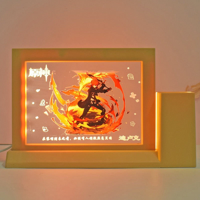 Genshin 3D Illusion Lamp with Pen Holder